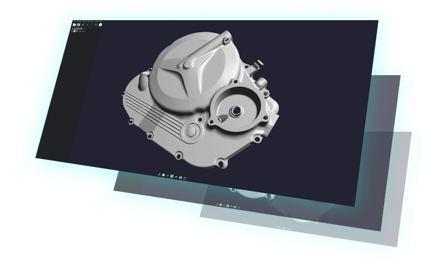 Polyga PointKit Scan app's UI-UX screenshot showcasing mechanical part 3D model